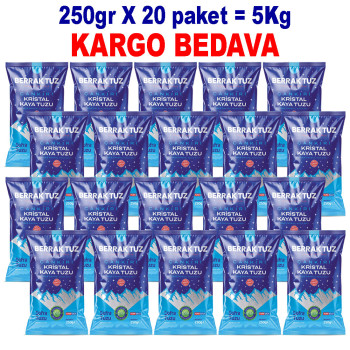 5Kg Sofralık Çankırı Kristal Kaya Tuzu 84 Mineralli 250g X 20 paket 5Kg Sofralık Çankırı Kristal Kaya Tuzu 84 Mineralli 250g X 20 paket