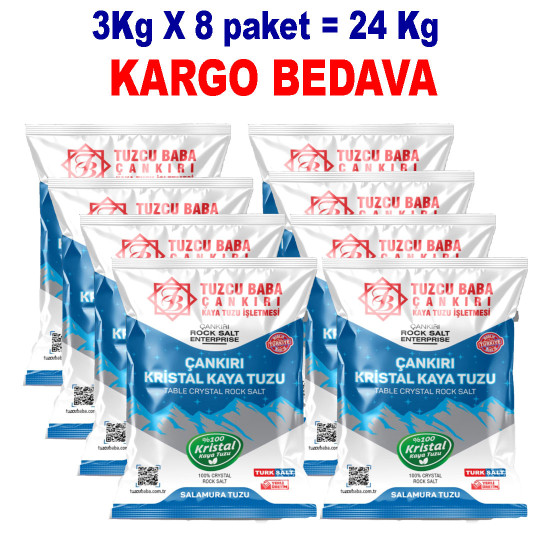 24kg SOFRALIK İNCE Çankırı Kristal Kaya Tuzu 84 mineralli 8X3KG 24kg SOFRALIK İNCE Çankırı Kristal Kaya Tuzu 84 mineralli 8X3KG