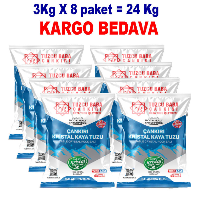 24kg Granül İri Çankırı Kristal Kaya Tuzu 84 Mineralli Sole 8X3KG 24kg Granül İri Çankırı Kristal Kaya Tuzu 84 Mineralli Sole 8X3KG