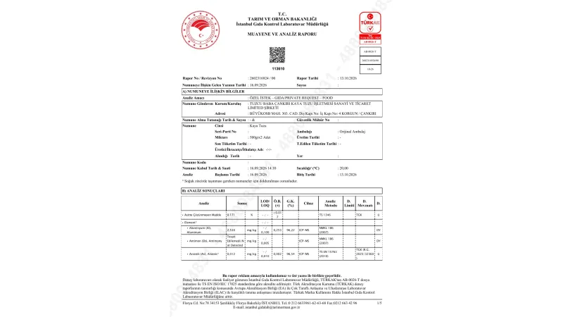 Tuzcu Baba Çankırı Kristal Kaya Tuzunun 2026 Güncel Analiz Sonuçları Açıklandı: Mineral İçeriği ve Ağır Metal Analizleri