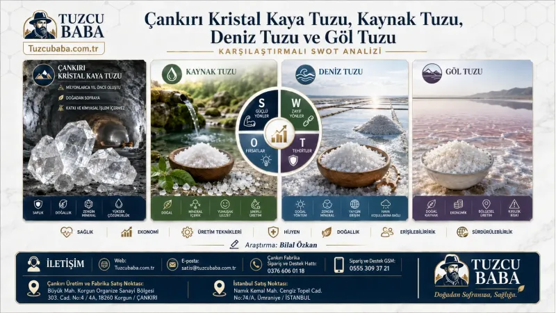 Çankırı Kristal Kaya Tuzu, Kaynak Tuzu, Deniz Tuzu ve Göl Tuzu: Karşılaştırmalı SWOT Analizi