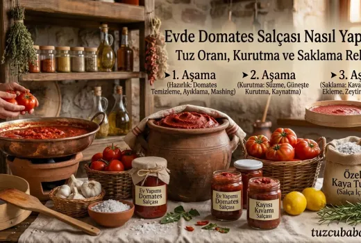 Evde Domates Salçası Nasıl Yapılır? Tuz Oranı, Kurutma ve Saklama Rehberi
