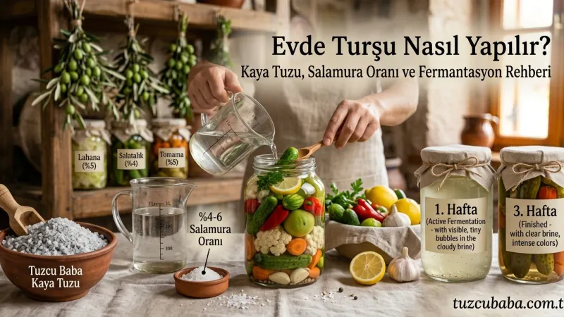 Evde Turşu Nasıl Yapılır? Kaya Tuzu, Salamura Oranı ve Fermantasyon Rehberi