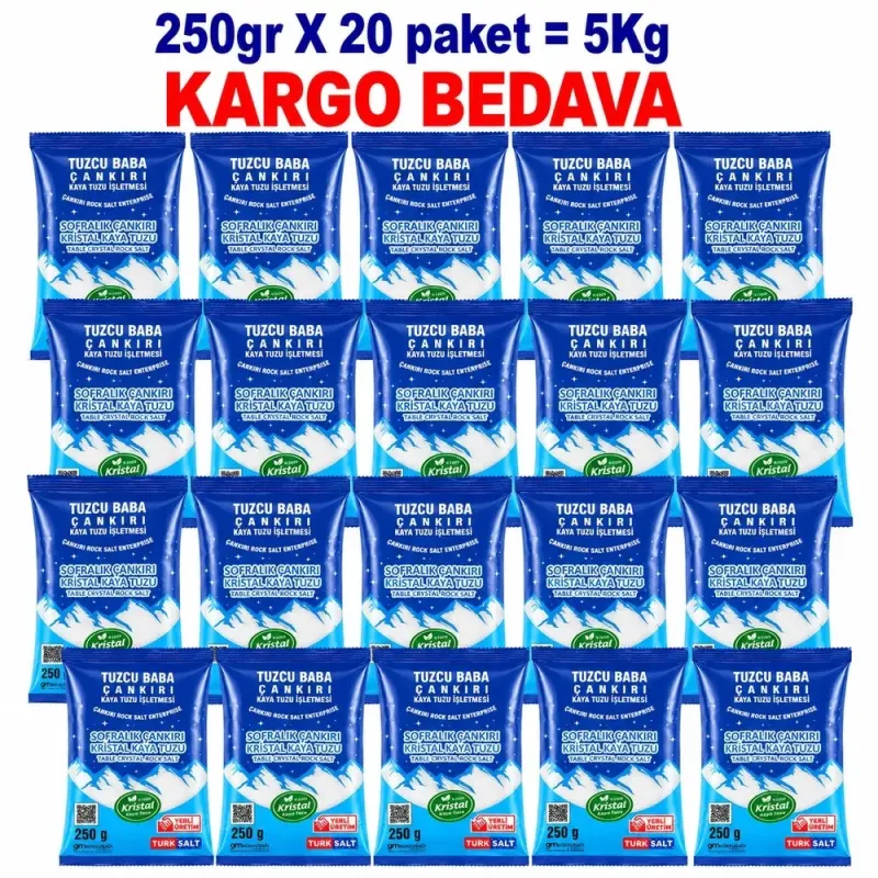5 kg Sofralık İnce Çankırı Kaya Tuzu | 20 × 250 g
