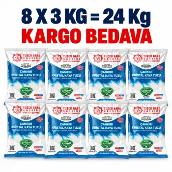 24 kg Sofralık İnce Çankırı Kaya Tuzu | 8 × 3 kg 24 kg Sofralık İnce Çankırı Kaya Tuzu | 8 × 3 kg