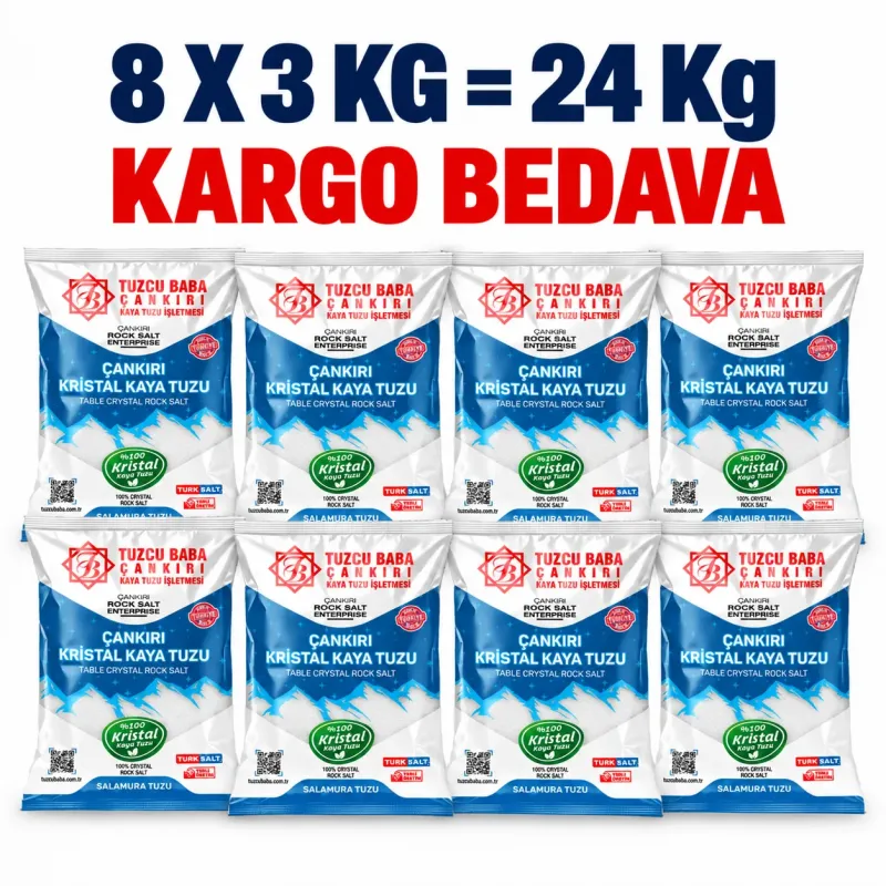 24 kg Sofralık İnce Çankırı Kaya Tuzu | 8 × 3 kg ürün görseli 24 kg Sofralık İnce Çankırı Kaya Tuzu | 8 × 3 kg