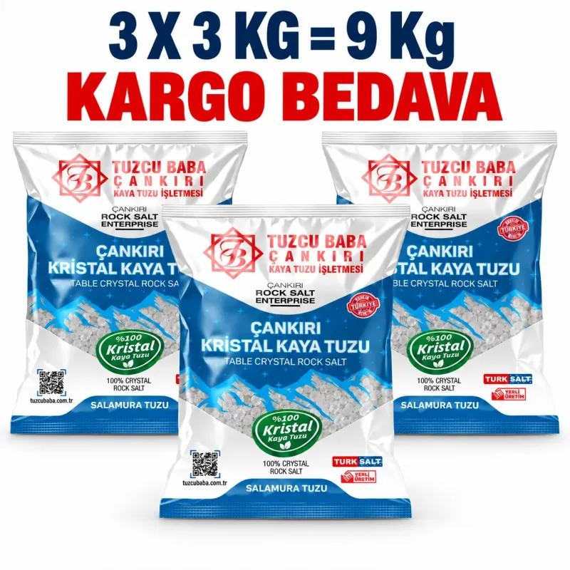 9 kg Granül İri Çankırı Kaya Tuzu | 3 × 3 kg ürün görseli 9 kg Granül İri Çankırı Kaya Tuzu | 3 × 3 kg