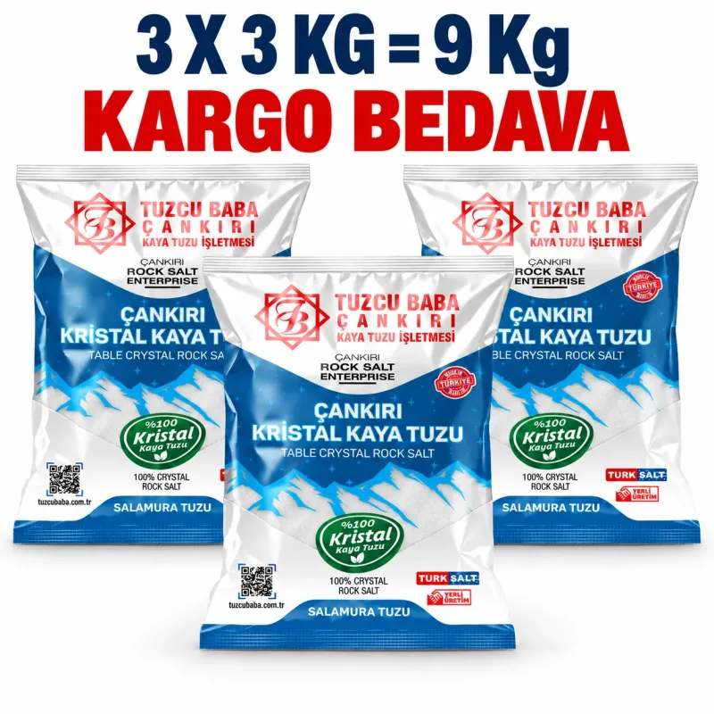9 kg Sofralık İnce Çankırı Kaya Tuzu | 3 × 3 kg ürün görseli 9 kg Sofralık İnce Çankırı Kaya Tuzu | 3 × 3 kg