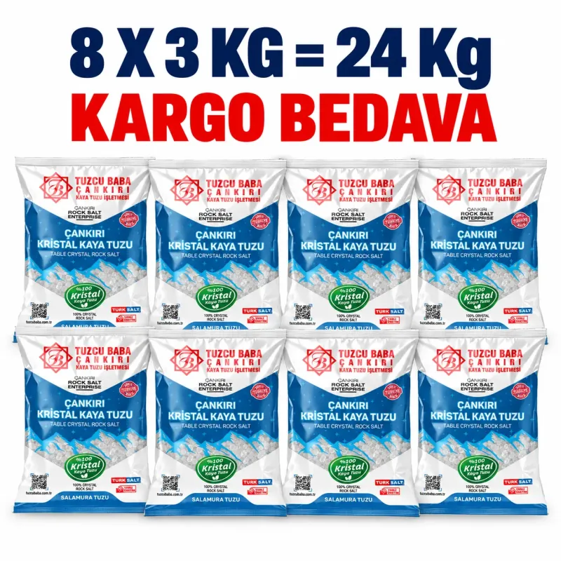 24 kg Granül İri Çankırı Kaya Tuzu | 8 × 3 kg ürün görseli 24 kg Granül İri Çankırı Kaya Tuzu | 8 × 3 kg